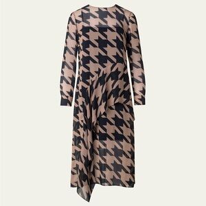 Akris Punto Houndstooth Black and Tan Dress | size 14 | NWT